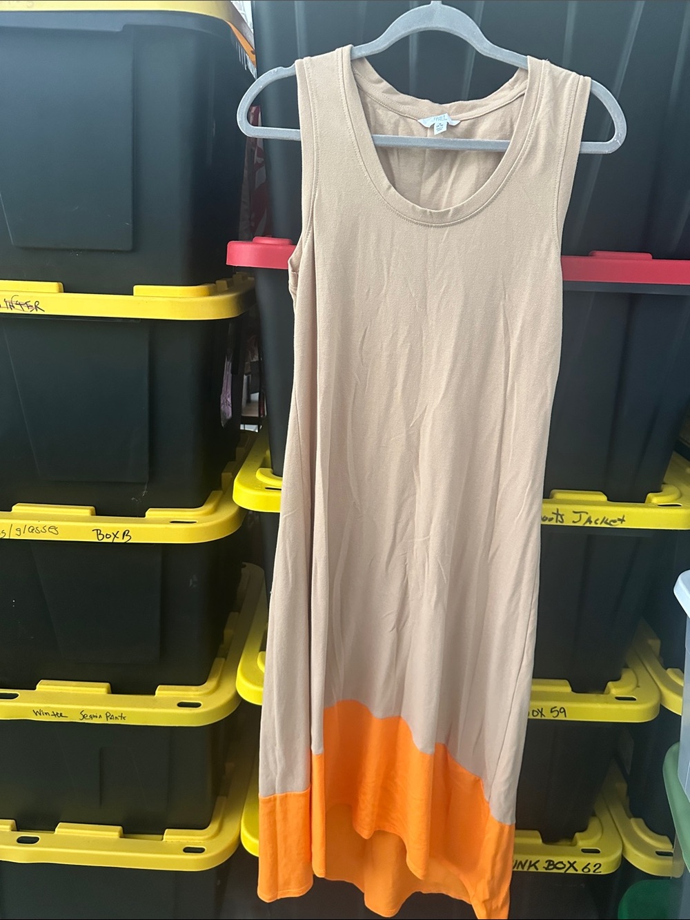 Time and Tru Beige Maxi Dress with Orange Hem
